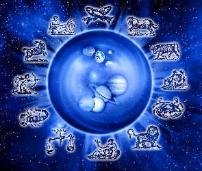 Kosmos, Grafika, Znaki, Zodiaku, Planety