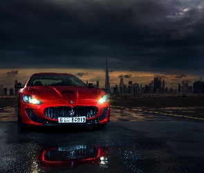 Czerwony, Noc, Turismo, Miasto, Droga, Gran, Sportowy, Samochód, Maserati