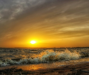 Morze, Zachód słońca, Fale