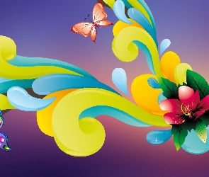 Grafika, Motyle, Kwiat