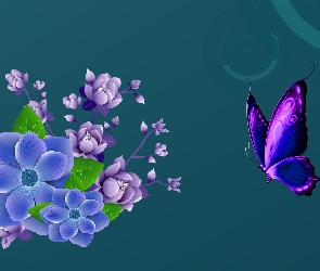 Motyl, Grafika, Kwiaty