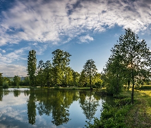 Niebo, Drzewa, Lato, Jezioro