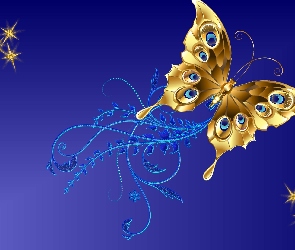 Grafika 2D, Gwiazdy, Motyl, Ornament