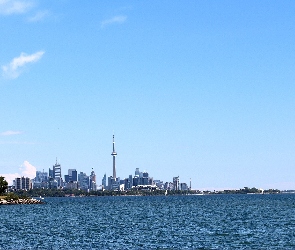 Wieżowce, Kanada, Ontario, Jezioro, Toronto, CN Tower