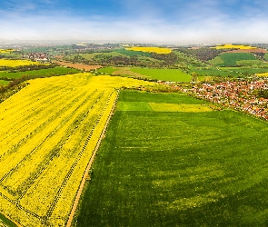 Miasteczko, Pola, Z, Czechy, Lotu, Ptaka