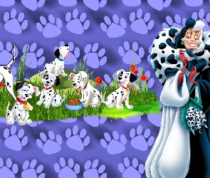 Grafika, Łapy, Dalmatyńczyki, Dla dzieci, Trawa, Cruella Demon, Psy