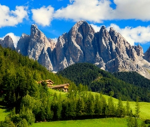 Tyrol, Południowy, Włochy, Łąki, Lasy, Alpy, Domy