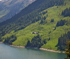 Jezioro, Dom, Góry, Lasy