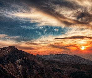 Zachód, Chmury, Utah, Słońca, Niebo, USA, Góry
