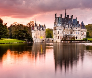 Park, Jezioro, Chateau de la Bretesche, Drzewa, Francja, Zamek Bretesche, Miejscowość Missillac