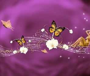 Grafika 2D, Kobieta, Kwiaty, Motyle