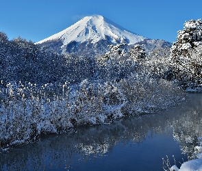 Zima, Japonia, Fuji, Rzeka, Góra