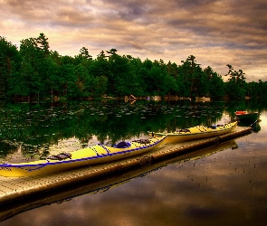 HDR, Pomost, Jezioro, Łódki