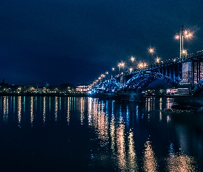 Mainz, Niemcy, Most, Rzeka, Noc, Europa