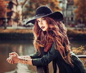 Kapelusz, Modelka, Długowłosa, Dziewczyna