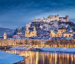 Rzeka Salzach, Austria, Hohensalzburg Castle, Twierdza Hohensalzburg, Wzgórze Festungsberg, Salzburg