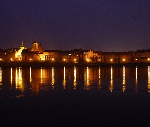 Miasto, Noc, Odbicia, Grudziądz, Rzeka