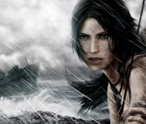 Raider, Tomb, Croft, Lara, Deszcz, Statek