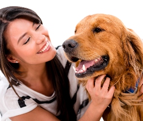 Dziewczyna, Przyjaźń, Golden Retriever, Pies, Uśmiechnięta