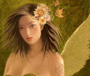 Motyle, Kwiatki, Kobieta, Anioł