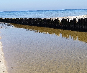 Morze, Plaża, Drewniane, Pale