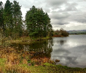 Odbicie, Jezioro, Jesień, Drzewa