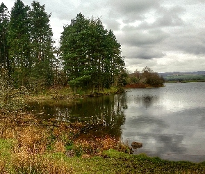 Odbicie, Jezioro, Jesień, Drzewa