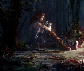 Ranna, Tomb Raider, Ognisko, Las, Lara Croft