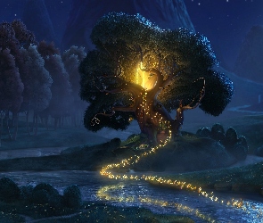 Noc, Drzewa, Duchy, Księżyc, Fantasy