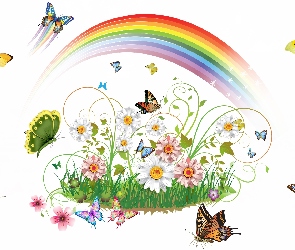 Motylki, Kwiaty, Grafika
