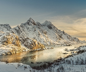 Fiord, Góry, Norwegia, Zima