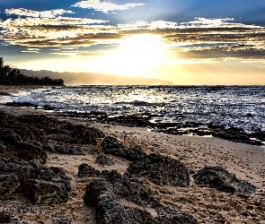 Morze, Slońca, Kamienie, Zachód, Plaża