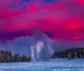 Zima, Gejzery, Stany Zjednoczone, Park Narodowy Yellowstone