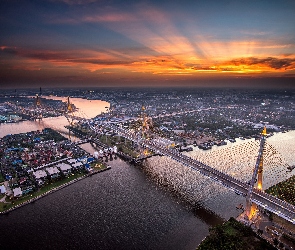Azja, Noc, Bangkok, Tajlandia, Most, Rzeka