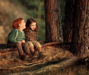Radość, Śmiech, Dzieci, Drzewa