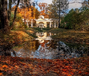 Jesień, Budowla, Staw, Biała, Park