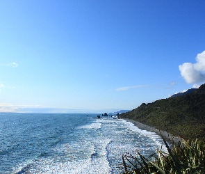 Morze, Wybrzeże, Nowa Zelandia, Góry