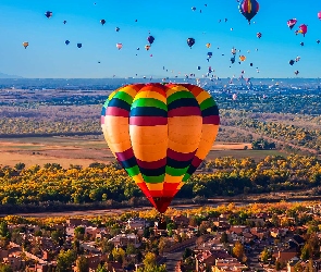 Kolorowe, Domy, Niebieskie, Niebo, Balony