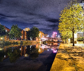 Most Rzeka, Rzeka, Wielka Brytania, Leeds, Noc, Dom