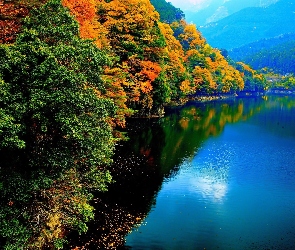 Jezioro, Jesień, Góry, Lasy