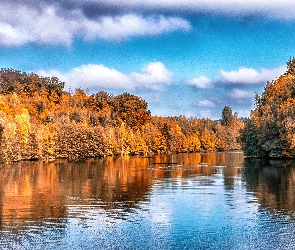 Jezioro, Drzewa, Kolorowe, Jesień