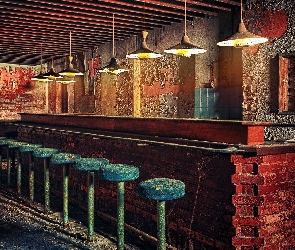 Lampy, Krzesła, Zaniedbany, Bar