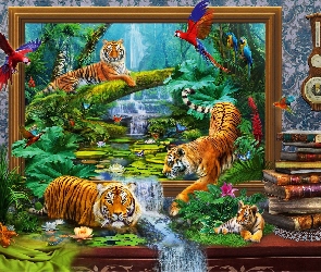 Tygrysy, Obraz 4D, Dżungla