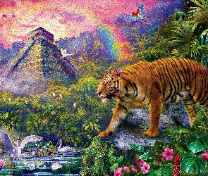 Tygrys, Obraz, Tęcza, Dżungla