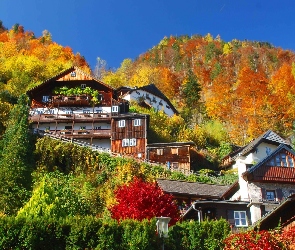 Miasteczko Hallstatt, Jesień, Góra, Domy, Austria