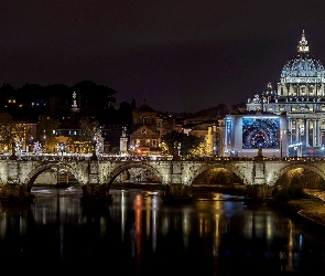 Watykan, Nocą, Most, Rzeka, Bazylika, Miasto