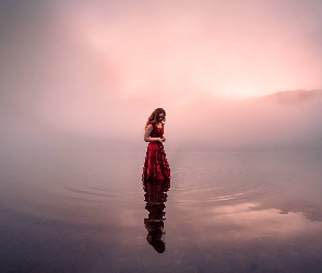 Jezioro, Mgła, Kobieta