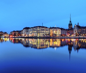 Nocą, Szwecja, Stadsholmen, Wyspa, Sztokholm