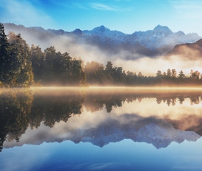 Las, Odbicie, Wzgórza, Mgła, Jezioro