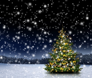Zima, Dekoracja, Boże Narodzenie, Choinka, Śnieg